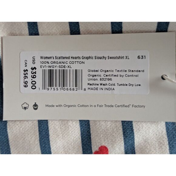 NWT Pact Organic Cotton Scattered Hearts Graphic Slouchy Sweatshirt, XL (A6) - Picture 4 of 7